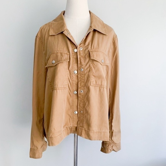 LOFT 100% lyocell snap button utility swing jacket tan beige size XL - Picture 1 of 6